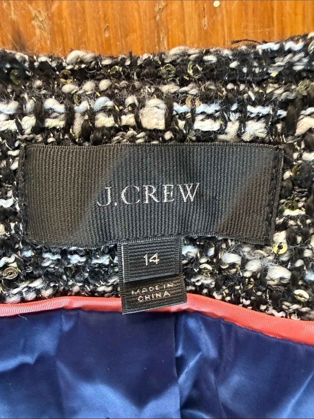 J.Crew black and white sequin tweed blazer with distinctive bell sleeves size 14